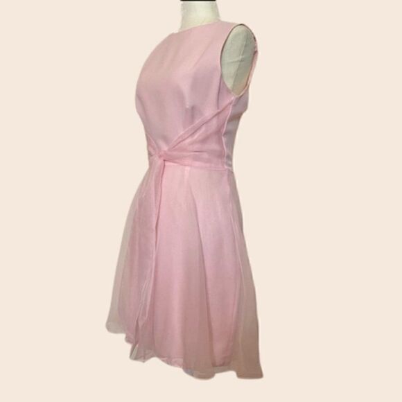 Vintage Geary Roark Pink Mini Cocktail Dress with Organza overlay Size 8 - Picture 2 of 10